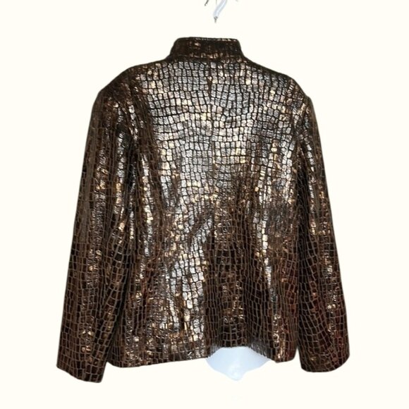 Classic Shiny Brown Faux Alligator Zip Front Jacket  Old Money Vibe NWT - Picture 3 of 7